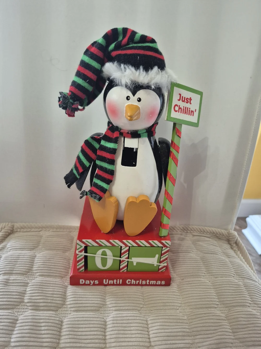 Festive Penguin Countdown Nutcracker  - Red, Black, Green
